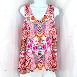 Tabitha Webb Womens Tank Floral Paisley Pink Sleeveless Tunic Length Size L